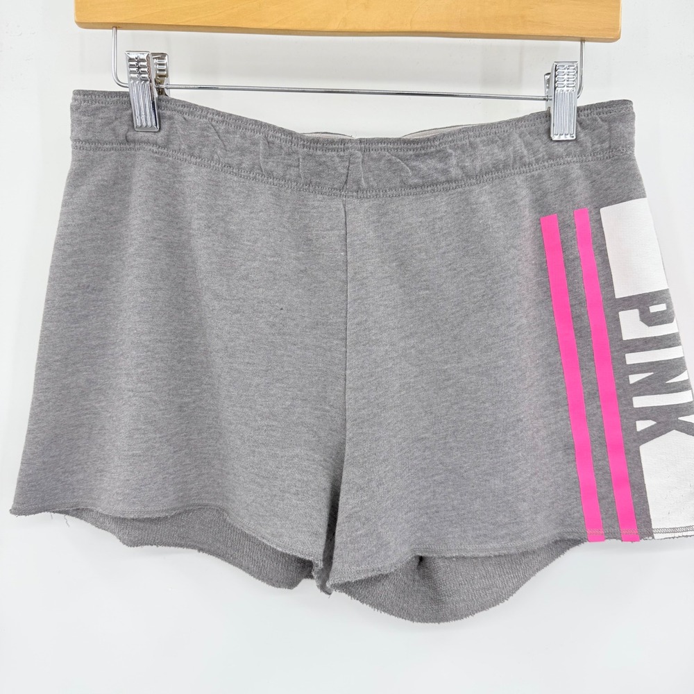 Victoria's Secret PINK Gray Lounge Shorts Neon‎ Pink Stripes Logo Small